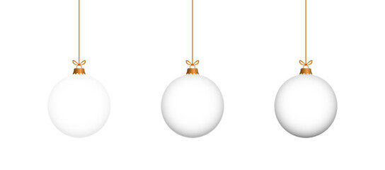 Christmas 3d white hanging balls set vector illustration. Merry christmas baubles collection to use for christmas card, greetings, xmas, winter holiday, new year projects. 