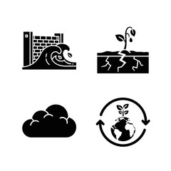 Environmental crisis icons depicting flood, drought, weather, and sustainability for global impact awareness and solutions