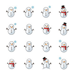 Collection of Cheerful Snowman Illustrations for Winter Holidays.