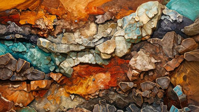 Colorful Stone Texture: A mesmerizing close-up of a vibrant stone surface, revealing a rich tapestry of textures and hues, with earthy tones and mineral details.