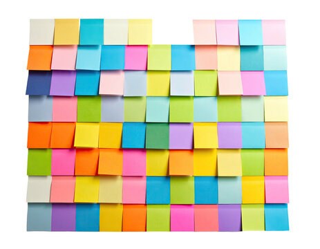 Colorful sticky notes arranged in a layered, tiled pattern