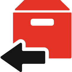 Red Cardboard Box Icon With Black Left Arrow Symbol Indicating Return Or Delivery Motion On Transparent Background