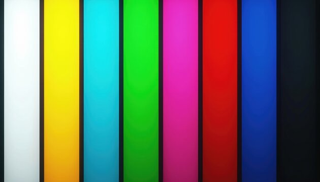Vertical color bars illustration for tv test pattern. Signal pattern wallpaper consists of rainbow design. Concept for broadcast equipment test screen, digital art projects needing vibrant spectrum.