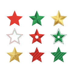 Fototapeta premium Festive Star Collection: Red Green and Gold Holiday Decorations.