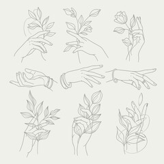Elegant hand line art collection with floral elements, jewelry, and minimalist design, ideal for sophisticated branding, invitations, and stylish social media posts