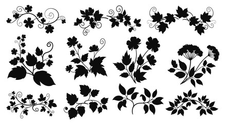 Elegant botanical silhouettes for creative designs, adding a touch of nature's beauty to stationery, invitations, and artistic projects with classic floral elements