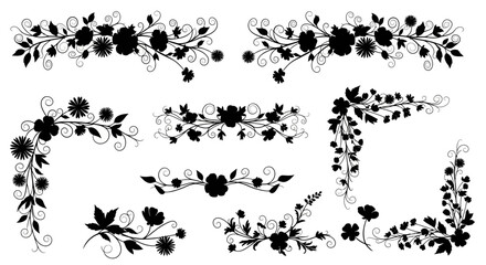 Elegant floral silhouette flourishes, perfect for invitations, cards, and designs that need a touch of nature's beauty, ideal for crafting and artistic projects