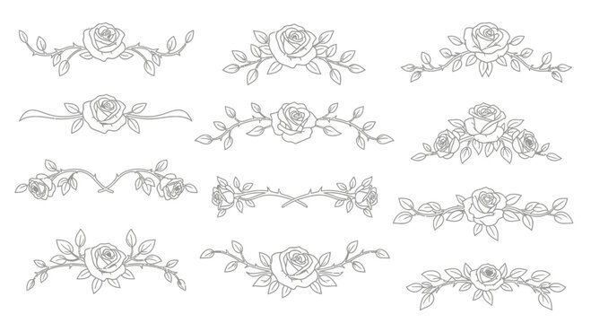 Elegant rose flower design elements for invitations and cards, original vector graphic with scalable design for versatile use, vintage floral decoration