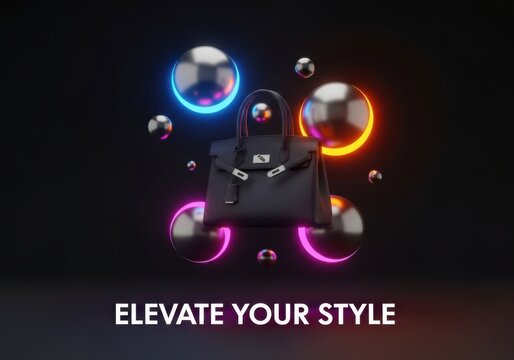 Luxury Handbag in Neon Sphere Display for Elevate Your Style Sale - Powered by Adobe