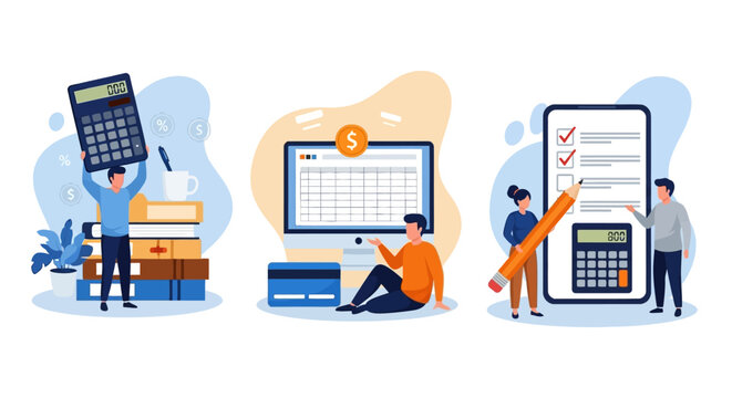 Financial Planning & Data Analysis Illustration with People & Devices