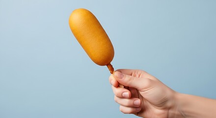 hand holding a corn dog