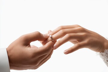 A hand placing a ring on another hand