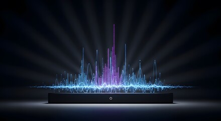 Vibrant Abstract Sound Waves Over Modern Soundbar perfect for website banner, tech blog header, music app background, product advertising, social