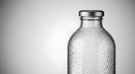 Monochrome Wet Glass Bottle with Metal Cap perfect for Beverage advertising, packaging design, environmental campaigns, health and wellness content,