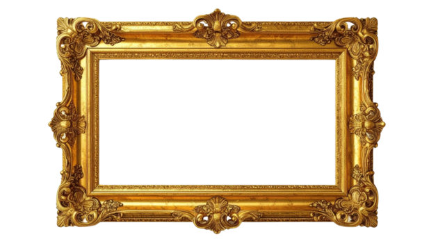 Ornate gold picture frame with intricate carvings and a blank white center 1.