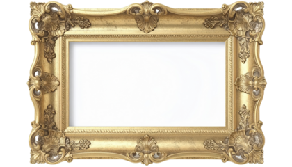 Ornate gold picture frame with intricate carvings and a blank white center 2.