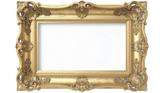 Ornate gold picture frame with intricate carvings and a blank white center 2.