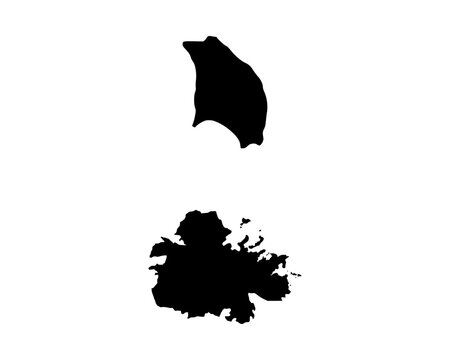 Flat black vector silhouette of Antigua and Barbuda, minimalist island nation map design with clean geographic outline