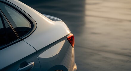 Sleek Modern Car Rear Detail in Golden Light perfect for Automotive advertising, car review articles, luxury brand marketing, website banner,