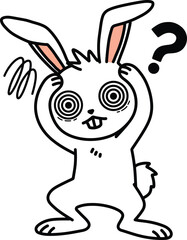 Confused White Rabbit with Swirling Eyes and Question Mark