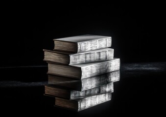 Stack of antique books against a dark background.