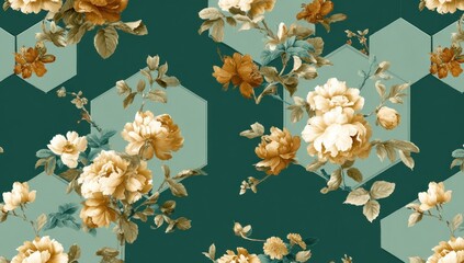 Floral pattern with hexagonal shapes.