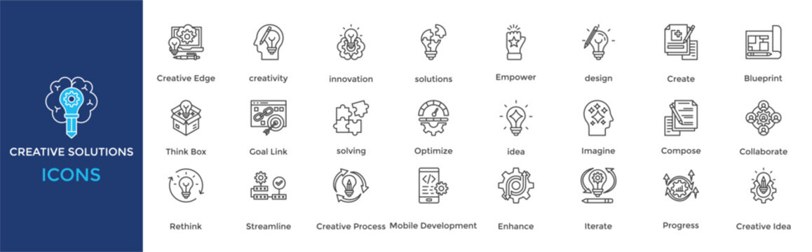 Creative Solutions icon set. Containing creativity, innovation, solutions, Empower, design, Create