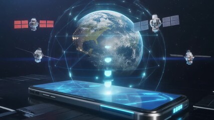 Global Satellite Network Orbiting Earth Connected to Smartphone Communication