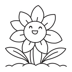 Smiling cartoon flower line art drawing for coloring pages Vector