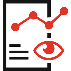 Red eye graph with document icon and black border on white background with transparent background