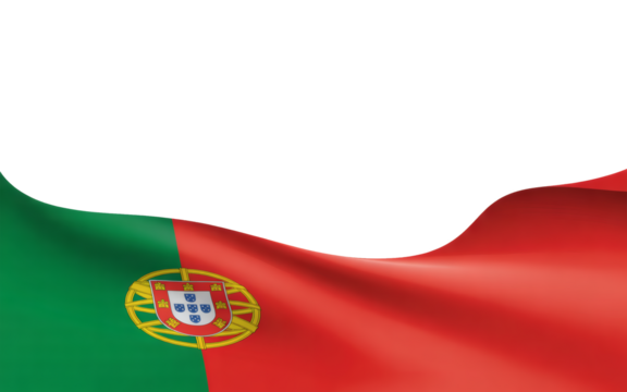 Dynamic Portugal flag waves elegantly on bottom, showcasing national pride and vibrant colors for patriotic events and global representation with copy space
