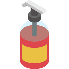 Isometric Red Dispenser Bottle with Yellow Label and White Pump Mechanism Against Transparent Background Amber 17 74