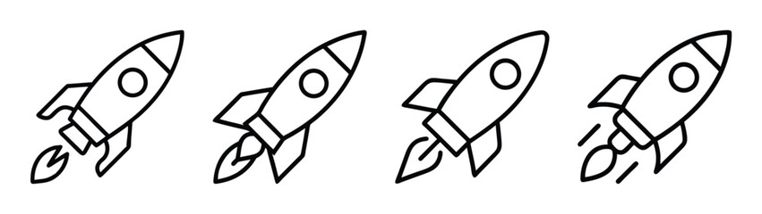 Four rocket ship drawing vector illustration for kids coloring pages and space exploration theme © PURE VECTOR WORK