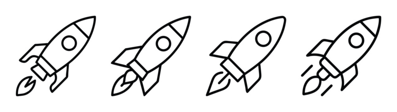 Four rocket ship drawing vector illustration for kids coloring pages and space exploration theme