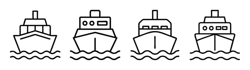 Four ships boats vessels line art illustration maritime transport nautical sea ocean travel design vector
