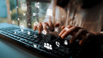Fototapeta premium Global digital marketing strategy across communication platforms. Digital marketing drives growth, builds connection, digital marketing delivers results, and digital marketing expands reach. Marrow