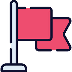 Red Flag on a Pole Vector Illustration With Simple Geometric Design and Transparent Background