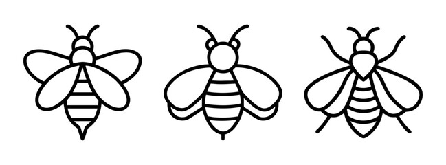 Three simple black and white bee illustrations vector drawing honeybee insect design outline art work