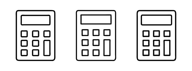 Three black and white calculator vector graphics for accounting finance and math education use cases