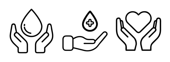 Donate blood save life hands holding blood drop and heart donation charity healthcare concept