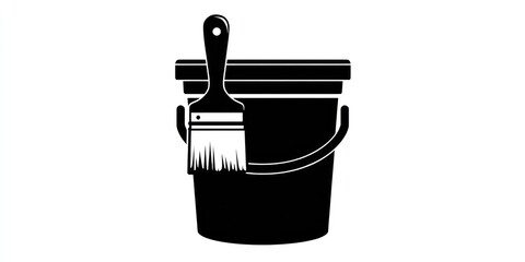 Silhouette of a paintbrush and bucket.