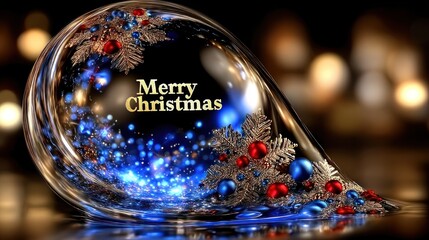 Glass ornament holding festive merry christmas message, copy space