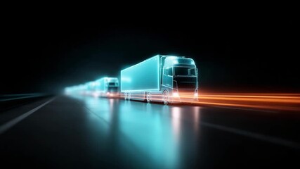 4K High-quality futuristic 4K concept image of digital trucks driving along a glowing neon highway - Powered by Adobe
