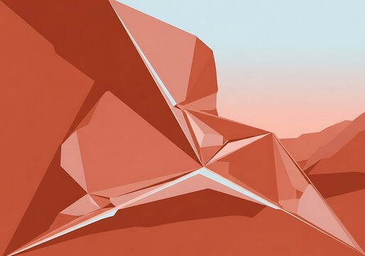 Geometric planes arrangement in terracotta tones and light gradient sky