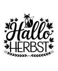 Hallo Herbst design with a fox and maple leaves vector illustration for seasonal decoration isolated on white background