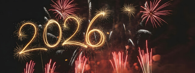Sparkling 2026 new year design with fireworks display perfect for celebrations and festive occasions