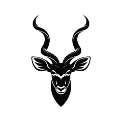 A striking silhouette of a kudu head, showcasing its majestic horns and distinctive features against an isolated on white background, creating a visually powerful image