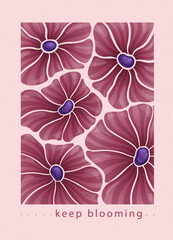 Floral poster illustration pink abstract flowers with quote