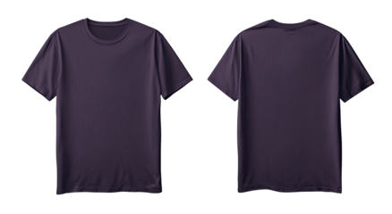 Plain purple t-shirt front and back view on black background