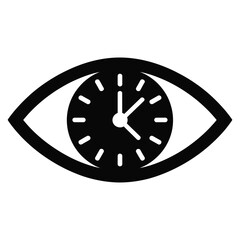 Eye with a clock inside, symbolizing time perception, observation, and the concept of watching the clock isolated on white background